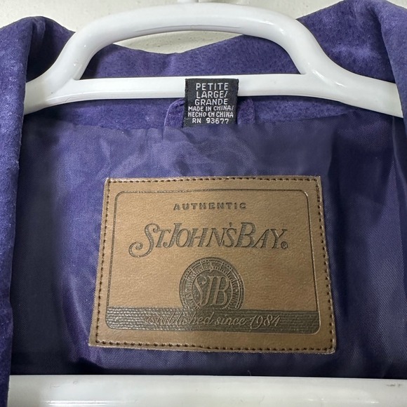 Vintage St Johns Bay Suede Leather Coat Women's Petite Large Purple‎ Button Up - Picture 5 of 8